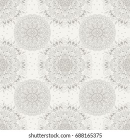 Abstract background. Vector illustration. Ethnic mandala gray seamless pattern. Indian ornament.