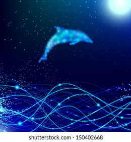 Abstract background. Vector illustration. Fantastic dolphins.