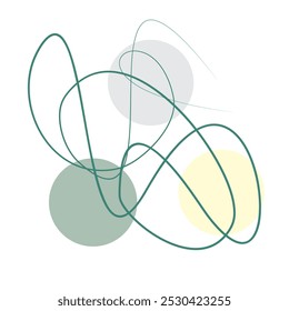 Ilustração de vetor de fundo abstrata com traçados irregulares da caneta e círculos isolados.