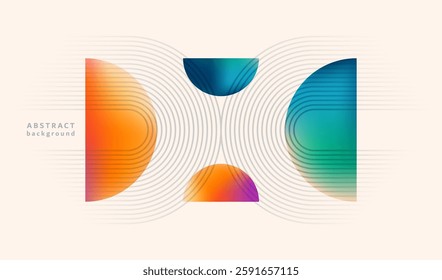 Abstract background vector illustration. Pattern design with graphic shapes, line elements, bright gradient color. Modern banner template in retro bauhaus flat style. Minimal business wallpaper.