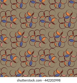 Abstract background vector illustration seamless pattern of colored ovals and circles.