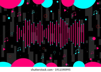 Abstract background. Vector illustration. Background in the style of  social media. Sound bar and music notes. Funny party design. Vector illustration. EPS10