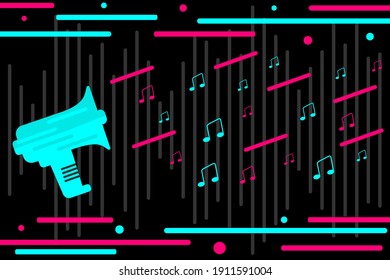 Abstract background. Vector illustration. Background in the style of  social media. Megaphone and music notes. Funny party design. Vector illustration. EPS10