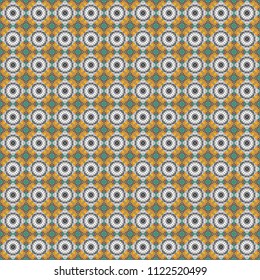 Abstract background. Vector illustration. Textile design texture. With saturated shapes in gray, yellow and blue colors. Ethnic tracery for print on textile.