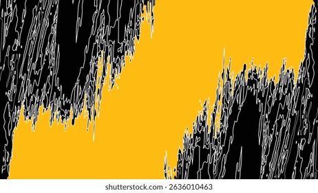 Abstract background vector line free-style made from paint brush and expand brush to free form line. yellow base and black brush color