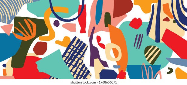 Abstract background vector with natural doodle line arts. Creative pattern with hand drawn shapes. Design background for social media post, cover, print and wallpaper