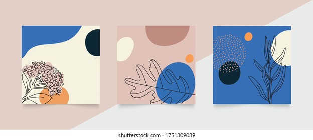 Abstract background vector with natural and floral line arts, Memphis style, Organic shape. Creative pattern with hand drawn shapes. Design background for social media post, cover, print and wallpaper