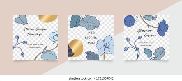 Abstract background vector with natural and floral line arts, Memphis style, Organic shape. Creative pattern with hand drawn shapes. Design background for social media post, cover, print and wallpaper