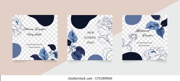 Abstract background vector with natural and floral line arts, Memphis style, Organic shape. Creative pattern with hand drawn shapes. Design background for social media post, cover, print and wallpaper