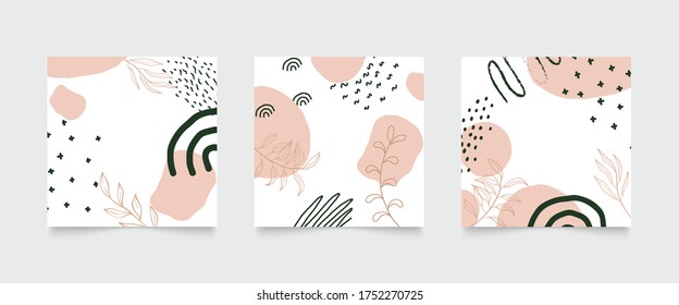 Abstrakter Hintergrund, Vektorgrafik mit natürlichen und blühenden Linien, Memphis-Stil, Organische Form. Kreatives Muster mit handgezeichneten Formen. Design-Hintergrund für Post, Cover, Druck und Wallpaper in sozialen Medien