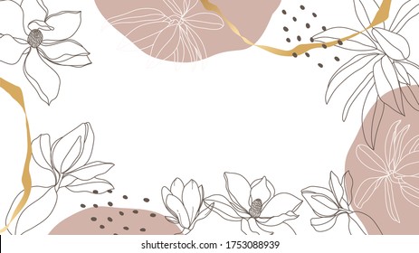 Abstract background vector with natural and floral line arts, Memphis style, Organic shape. Creative pattern with hand drawn shapes. Design background for social media post, cover, print and wallpaper