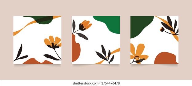 Abstract background vector with natural and floral line arts, Memphis style, Organic shape. Creative pattern with hand drawn shapes. Design background for social media post, cover, print and wallpaper