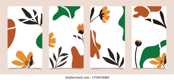 Abstract background vector with natural and floral line arts, Memphis style, Organic shape. Creative pattern with hand drawn shapes. Design background for social media post, cover, print and wallpaper