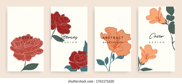 Abstract background vector with natural and floral line arts. Creative pattern with hand drawn shapes. Design background for social media post, cover, print and wallpaper