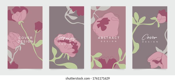 Abstract background vector with natural and floral line arts. Creative pattern with hand drawn shapes. Design background for social media post, cover, print and wallpaper