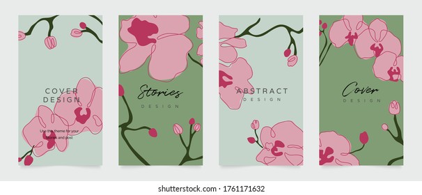 Abstract background vector with natural and floral line arts. Creative pattern with hand drawn shapes. Design background for social media post, cover, print and wallpaper