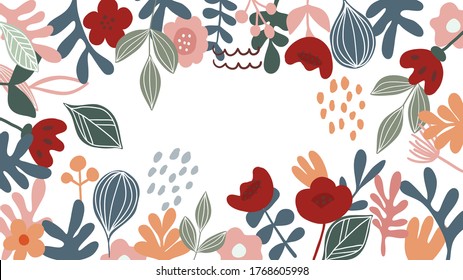 Abstract background vector with natural and floral line arts. Creative pattern with hand drawn shapes. Design background for social media post, cover, print and wallpaper