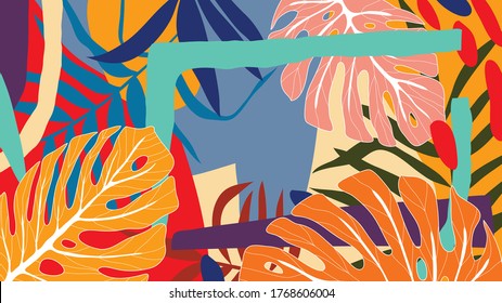 Abstract background vector with natural and floral line arts. Creative pattern with hand drawn shapes. Design background for social media post, cover, print and wallpaper