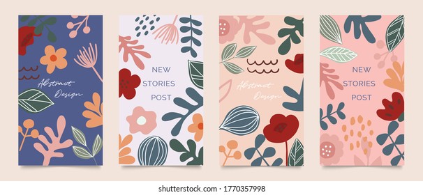 Abstract background vector with natural and floral line arts. Creative pattern with hand drawn shapes. Design background for social media post, cover, print and wallpaper