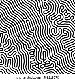 Abstract background of vector organic irregular lines maze pattern. Seamless black and white chaotic design