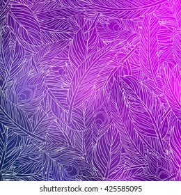 Abstract background with vector ornament - white lace line feathers. Good variant for beauty spa salon, yoga center, fashion industry journal, textile batik shawl and other beautiful merchandise