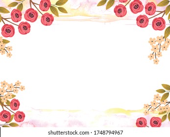 Abstract background vector red, orange flower and leaves frame. light pink and light yellow splash stain pattern wallpaper. Design for printed, flyers, banners, invitations card and more.
