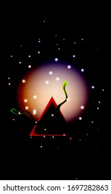 Abstract background vector,
The red triangle has glare on the back,
Surreal images with fireballs scattering from the sky.