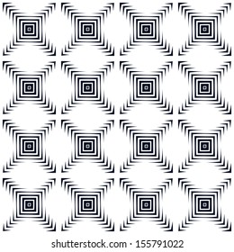 Abstract background. Vector abstract seamless geometric black and white pattern.  Repeating geometric tiles with squares. Modern ornament from rhombus. Arrows design elements. Optical illusion.