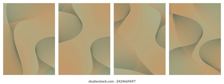 Abstract background vector set blue, orange with dynamic waves for business. Futuristic technology backdrop with network wavy lines. Premium template with stripes, gradient mesh for banner, poster.