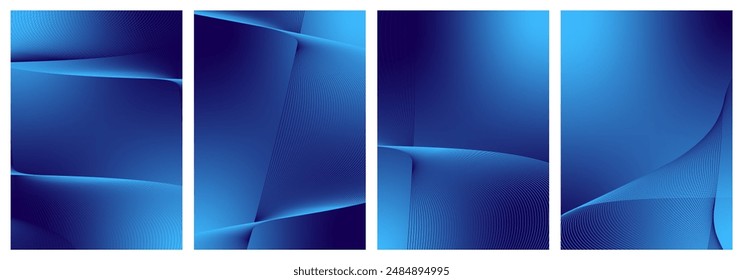 Abstract background vector set blue with dynamic waves for business design. Futuristic technology network or wavy lines. Premium stripe texture for wedding banner, poster. Template with gradient mesh.