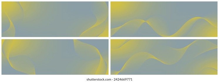Abstract background vector set grey, yellow with dynamic waves for business. Futuristic technology backdrop with network wavy lines. Premium template with stripes and gradient mesh for banner, poster.