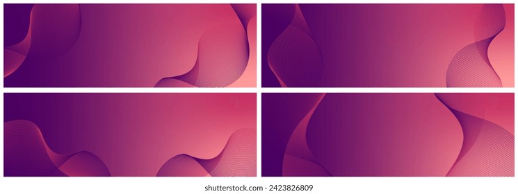 Abstract background vector set orange violet with dynamic waves for wedding. Futuristic technology backdrop with network wavy lines. Premium template with stripes, gradient mesh for banner, poster.