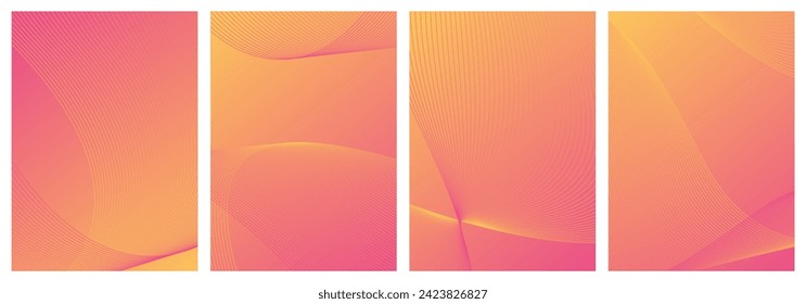 Abstract background vector set orange, pink with dynamic waves for wedding design. Futuristic backdrop with network wavy lines. Premium template with stripes and gradient mesh for banner or poster.
