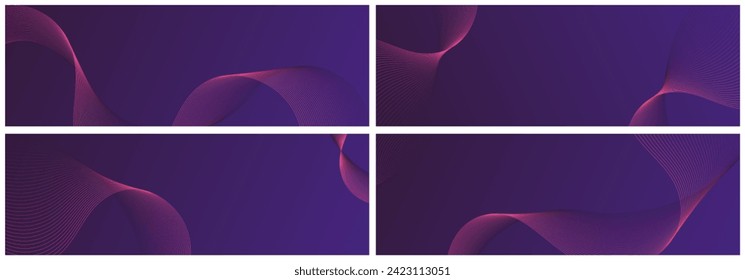 Abstract background vector set violet, dark with dynamic waves for wedding. Futuristic technology backdrop with network wavy lines. Premium template with stripes, gradient mesh for banner, poster.