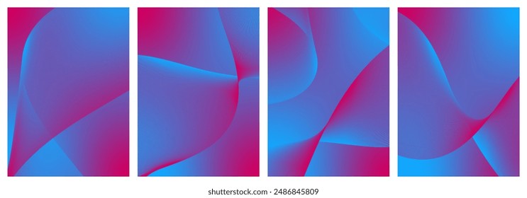 Abstract background vector set violet, turquoise, pink with dynamic waves for wedding. Futuristic technology backdrop with network wavy lines. Premium template with gradient mesh for banner or poster.