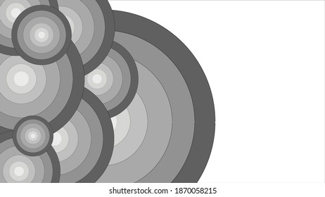 abstract background vector, shades of white and gray with stacked circle pattern on the left, geometric and minimalistic, suitable for modern design elements