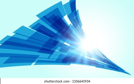 Abstract background vector technology blue line. - Vector, blue technology background with sun rays, abstract vector design, digital connect concept - Vector
