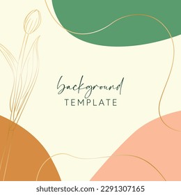 Abstract background vector template with geometric shapes and tulip flower. Good for social media posts, mobile apps, banner designs, online promotions and adverts. Floral vector background.