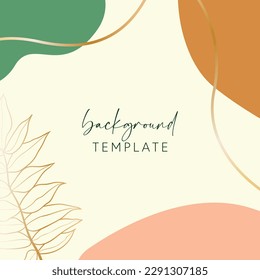 Abstract background vector template with geometric shapes and leaves. Good for social media posts, mobile apps, banner designs, online promotions and adverts. Floral vector background.