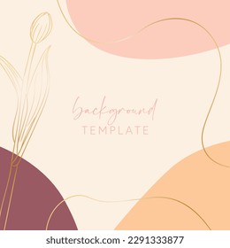 Abstract background vector template with geometric shapes and tulip flower. Good for social media posts, mobile apps, banner designs, online promotions and adverts. Floral vector background.