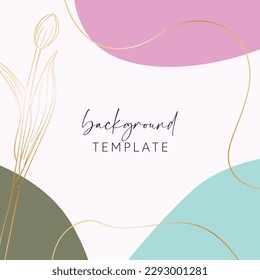 Abstract background vector template with geometric shapes and tulip flower. Good for social media posts, mobile apps, banner designs, online promotions and adverts. Floral vector background.