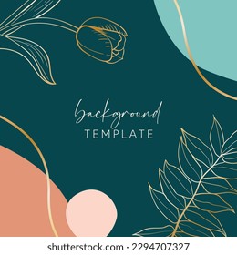 Abstract background vector template with geometric shapes and tulip flower and leaves. Good for social media posts, mobile apps, banner designs, online promotions and adverts. Flora vector background.