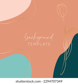 Abstract background vector template with geometric shapes and tulip flower. Good for social media posts, mobile apps, banner designs, online promotions and adverts. Floral vector background.