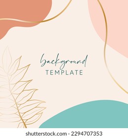 Abstract background vector template with geometric shapes and leaves. Good for social media posts, mobile apps, banner designs, online promotions and adverts. Floral vector background.