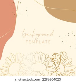 Abstract background vector template with geometric shapes and sunflowers. Good for social media posts, mobile apps, banner designs, online promotions and adverts. Floral  vector background.