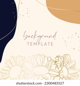 Abstract background vector template with geometric shapes and sunflowers. Good for social media posts, mobile apps, banner designs, online promotions and adverts. Floral  vector background.