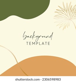 Abstract background vector template with geometric shapes and tropical leaf. Good for social media posts, mobile apps, banner designs, online promotions and adverts. Tropical vector background.