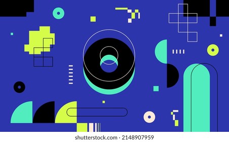 Abstract background vector with various shapes and neon color