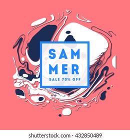 Abstract background vector,  watercolor hand drawn artistic marbling invitation, ebru illustration. Template for summer season sail or trendy card design for party. Sale banner
