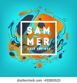 Abstract background vector,  watercolor hand drawn artistic marbling invitation, ebru illustration. Template for summer season sail or trendy card design for party. Sale banner